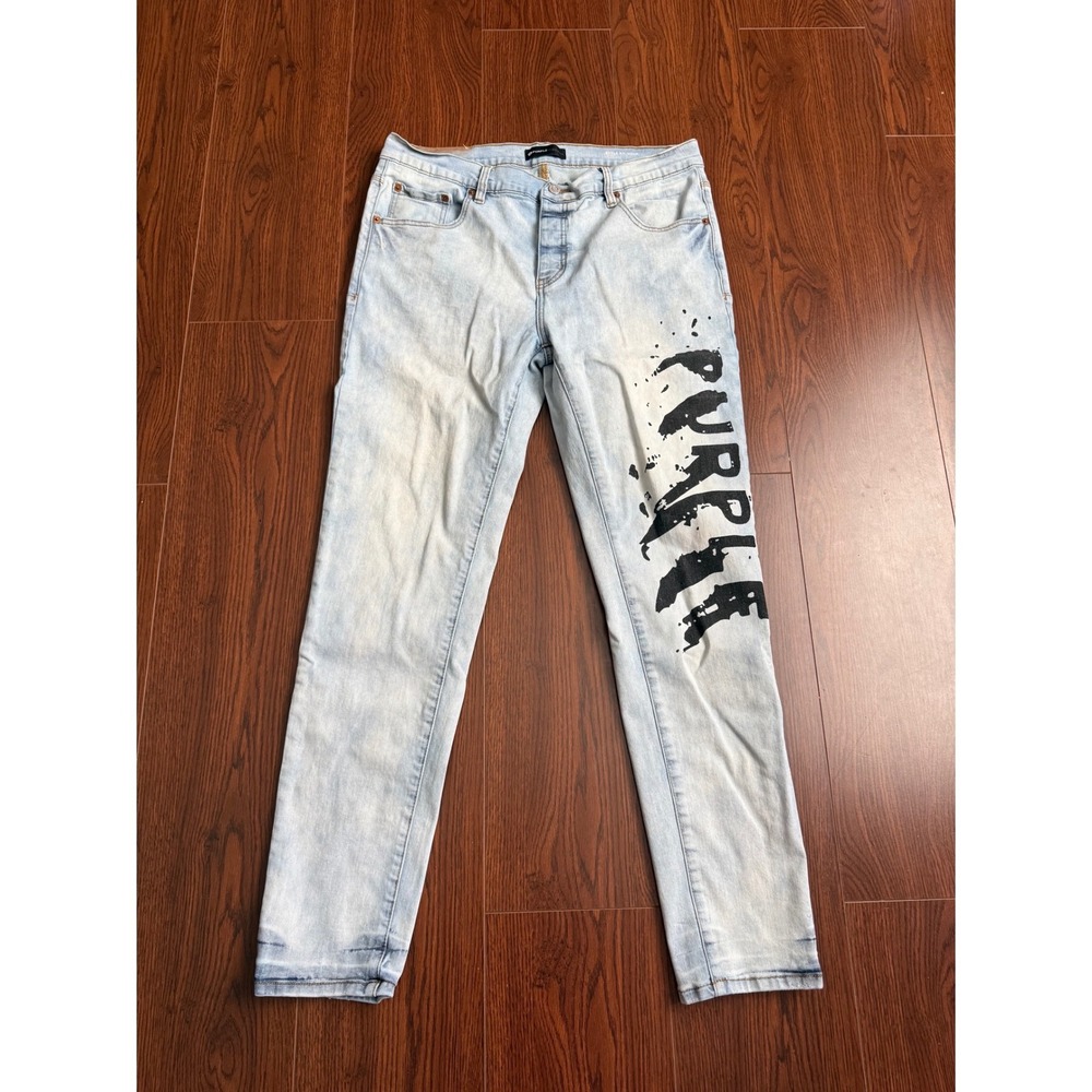 Purple Brand P001 Light Wash Logo Graphic Slim Fit Jeans Mens 38 Style 202348